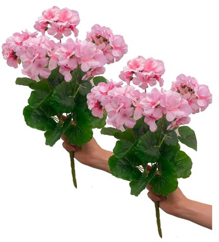 KWQBHW 2 Ramas de Geranios Artificiales, Arbustos de Flores de Seda con 5 Cabezas de Flores, Ramo Floral de Seda Falsa de 14,2 Pulgadas para Decoración Interior Y Exterior del Jardín del Hogar(Rosa)