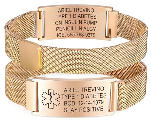 Notfallarmband SOS ID Armband Personalisierte - Verstellbare Edelstahl Medizinisches Alarm SOS Armband Gravur Diabetes Allergie Epilepsie Telefonnummer Notfall Armbänder für Herren Damen Erwachsene