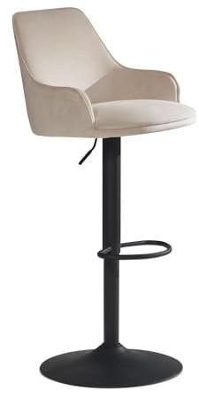 FineBuy Barhocker Samt Beige mit Lehne und Trompetenfuß, 86-106 cm