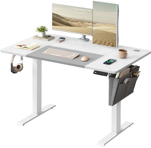 VASAGLE Electric Standing Desk, Height Adjustable Desk, 60 x 120 x (72-120) cm, 4 Memory Heights, Storage Pocket, for Home Office, Study, Cloud White and Matte White LSD015W12V1