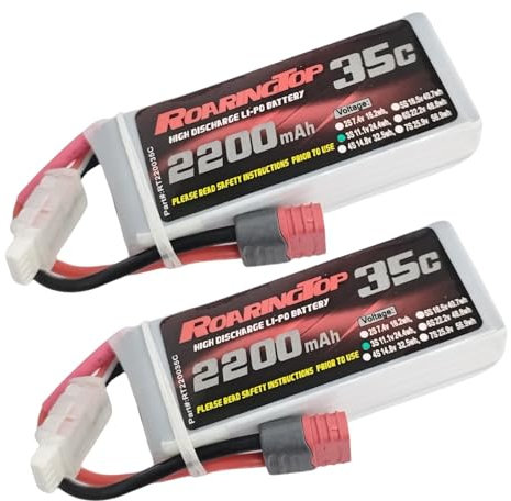 RoaringTop Lipo Batterie 3S 2200mAh 11,1V 35C avec T Plug Grande capacité RC 11.1V Batterie pour Haute Vitesse RC Voiture 14301/14302 et la Plupart des Voitures RC à l'échelle 1/14, 1/16 (2 Pcs)