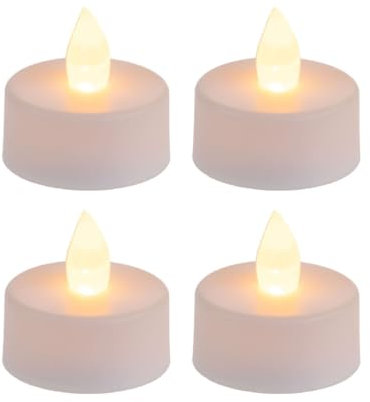 LED Tea Lights, Flameless Battery Powered, Pack of 4, Tealight Candles with Warm White Flickering Light, Great for Weddings, Parties, Table Arrangements and Dining Rooms (4 Tea Lights)