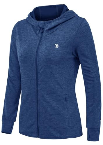 Rdruko Damen Sportjacke Atmungsaktiv SPF 50 Hoodie mit Reißverschlus Trainingsjacke Langarm Sun Shirt Sweatjacke mit Kapuze für Outdoor Sport (Dunkelblau, L)