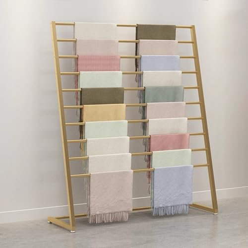 Scarf Holder Floor Hijab Organizer Ladder, Heavy Duty Roll Wrapping Paper Storage Display - Large 10-Shelf Retail Suit Pants Jeans Hanging Rack