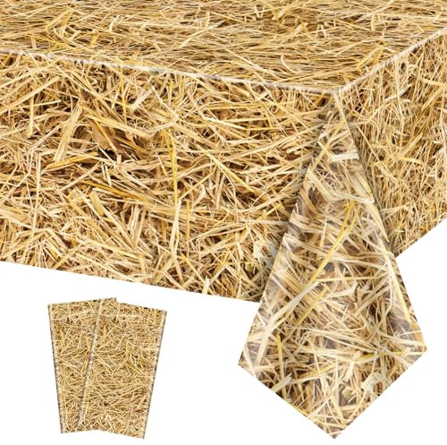 PTECDROTS Lot de 2 nappes en paille imperméables pour décoration de fête sur le thème de l'ouest et cowboy - 130 x 218 cm