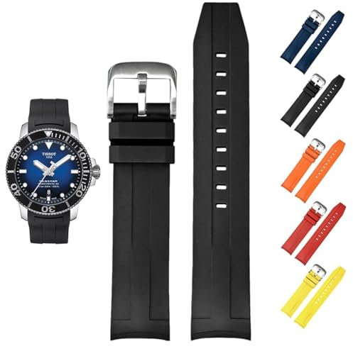 FKM Gummiband für Tissot Seastar 1000 Powermatic 80 T120407A, Ersatz-Uhrenarmband mit gebogenem Ende für Tissot Seastar 1000 Uhren, 21 mm, Schwarz, 21 mm