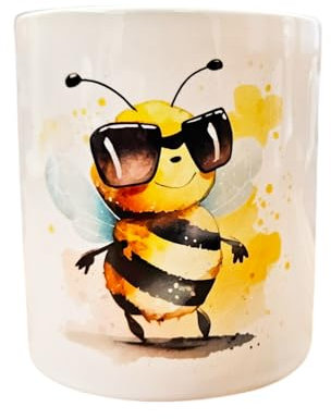 Spardose Keramik Trinkgeldkasse Bedruckt Motiv BEE COOL Coole Biene Kinder Erwachsene Geschenk