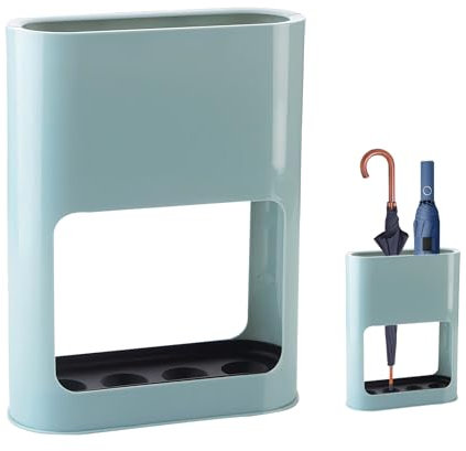Aartner Umbrella Stand for Hallway, Plastic Umbrella Holder with Removable Tray, 28x22 x9 cm Umbrella Bucket for Indoor Home Office, Umbrella Storage Bin Space Saving Organizer for Entryway (Blue)