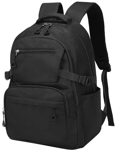 SUIKIHUM Girls Backpack, Lightweight Aesthetic Bookbag with Anti-Theft Pocket, Fit 15.6 Inch Laptop Backpack for College and Daily Use (Black)