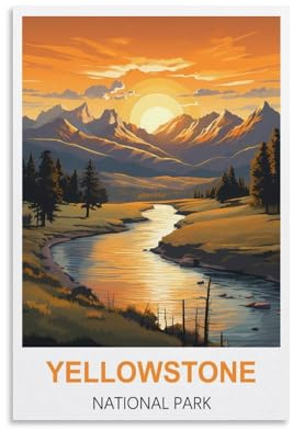 KmoNo Yellowstone National Park Vintage-Reiseposter, 40 x 60 cm, Wanddekoration, Gemälde, Leinwand, Wandkunst, Wohnzimmer, Poster, Schlafzimmer