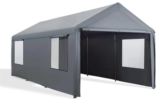 LIZHAYG Tente de Garage Abri de Voiture Robuste de 10'x 20' avec fenêtres de Ventilation à volet Roulant, Garage Portable renforcé, parois latérales et Portes Amovibles