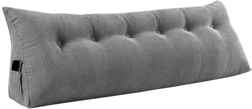 HUOLE Cojín de lectura para cama o sofá, triangular, cojín de sofá, cojín extraíble, acolchado para mayor comodidad, 180 x 50 x 20 cm, gris