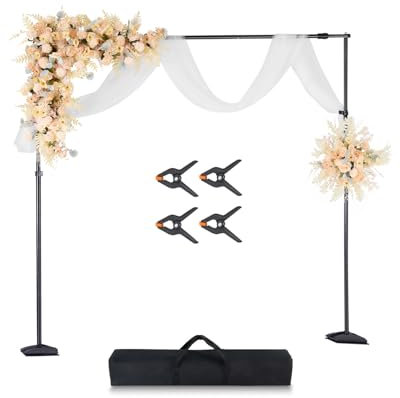 VEVOR Support Toile de Fond 260 x 300 cm, Kit Support Fond Photo Réglable, en Acier au Carbone, Portable, avec 7 Barres Transversales, pour Écran de Projection Mariage Studio Photographie Exposition