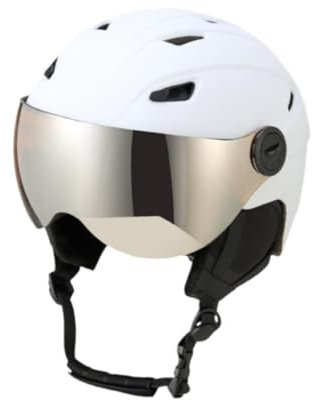 Perfeclan Skihelm, Snowboardhelm für Männer, Frauen und Teenager, Skateboard-Helm, stoßfest, Schneehelm mit integriertem Visier, Weiß, M