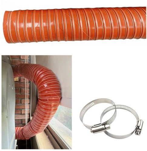 Flexible Short Duct Hose with Clamps for Tumble Dryer Ventilation 1m Fiberglass Ducting for Grow Tents and Air Conditioning 2in Exhaust Pipe Easy Installation and Secure Connection