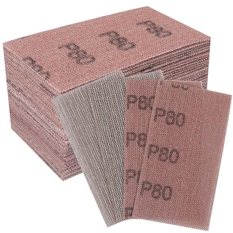 Shineboc 50 pièces Bande abrasive en filet 70x125mm - Feuilles abrasives auto-agrippantes - pour poncer sans poussière le bois, le mastic, la peinture, le plastique- Grain P80