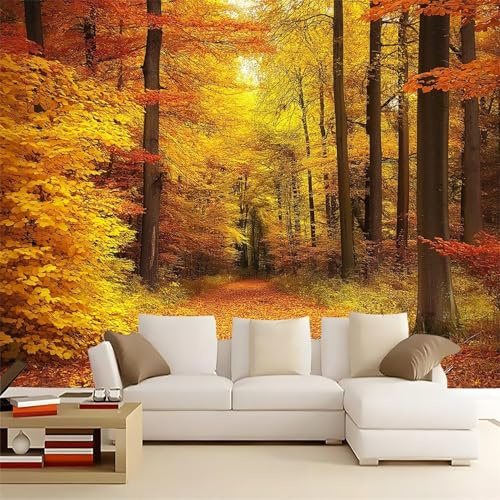 Fotomurales Decorativos Bosque de Otoño Papel Pintado 300x210 cm 3D Mural Bosque de Otoño Murales Póster Pared No Tejido Dormitorio Salón Paredes Decoración Fotomural Panorámico q1311