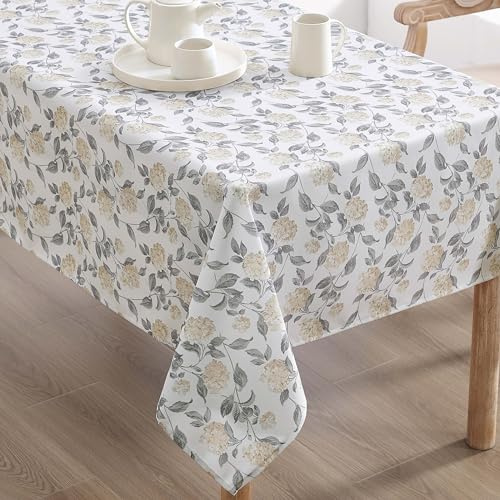 Laura Ashley Decorative Tablecloth, Wrinkle and Stain Resistant, Spillproof Water Repellent, Easy Care Washable Polyester Fabric for Dining, Kitchen, Holiday and Party, 60 x 84, Hydrangea Taupe