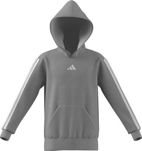 adidas Unisex Kids ESSENTIALS 3 STRIPES HOODIE, medium grey heather/white, 11-12 Years