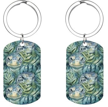 Green Turtles in Monstera Keyring Stainless Steel Charms Keychain Car Key Ring Bag Accessories Gifts