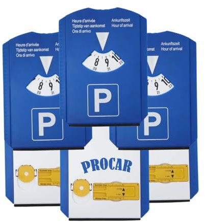 PROCAR Equipment Parkscheibe Auto Deutsche Qualitäts Multifunktions (Parkscheibe mit Uhr, Eiskratzer, Einkaufschip, Reifenprofilmessung und Fensterwischer (3 Stück)