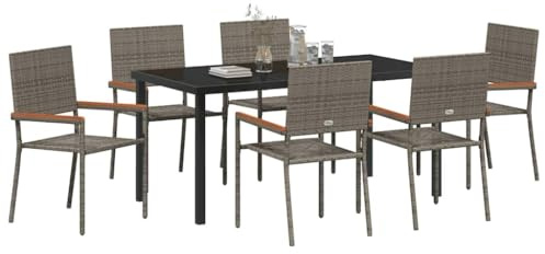vidaXL Garden Dining Set 7 pcs Grey Poly rattan, Garden and Terrace, Modern Outdoor Seating, Relaxation Set, Durable Lounge, Exterior Furnishings, Patio, Deck Chairs