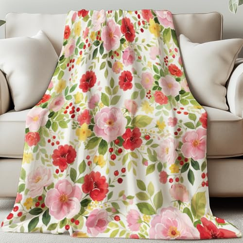 GLOBLELAND Wildblumen Überwurf Für Damen Und Herren 150x130CM Blumen Weiche Gemütliche Flanelldecke Waschbar Flauschige Überwurfdecke Für Zuhause Büro Zimmer Bett Sofa Stuhl Geschenk