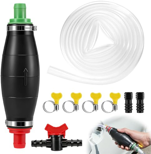 ueslwser Handpumpe zum Umfüllen von Flüssigkeiten, Benzinpumpe Handpumpe | Umfüllpumpe mit Vakuumfunktion, Manuelle Kraftstoffpumpe mit 2.5M PVC Schlauch, 4 Schlauchklemmen & Flüssigkeitsregler