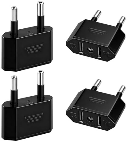 4 Stück US nach EU Reiseadapter, US Stecker EU Adapter | 2-Pin Konverter, Kompatibel mit Geräten mit US-Netzteil für Amerika, Kanada, Mexiko, Spanien, Ägypten
