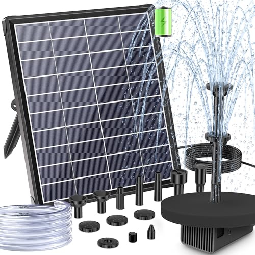POPOSOAP Solar Springbrunnen für Außen 6,5 W 240 l/h für Gartenteich | Solarbrunnen mit integriertem 3000 mAh Akku, Stabiler Sprühbetrieb für Vogeltränke und Gartens Wasserspielereien