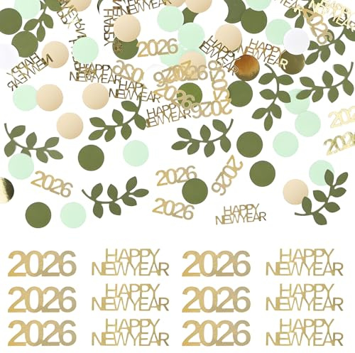 Silvester Deko 2026,Silvester Tischdeko,Konfetti Happy New Year,Neujahr Gold Streudeko,Dekoration Tisch Grün set,Karneval Decoration Luftschlangen,Party Eve Silber Confetti,Silvesterdeko Years