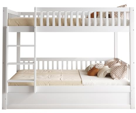 I0I&I0I Kinderbett Etagenbett aus Holz mit Hydraulischem Bettkasten, Platzsparendes Hochbett mit Aufbewahrung, Sicherer Aufstieg und Starke Konstruktion für Täglichen Gebrauch (Weiß)