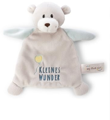 NICI Schmusetuch Bär Finni „Kleines Wunder“ 20x17cm - grau - 62981 | Kuscheltuch für Babys & Kleinkinder, Baby Kuscheltier Schnuffeltuch für Mädchen & Jungen, flauschige Einschlafhilfe