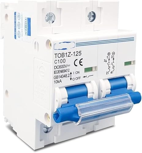 Leitungsschutzschalter (Miniatur), 2-polig, DC, 600 V, 125 A, 100 A, 80 A, for PV-Anlagen, C-Kurve, Batterie-Hauptschalter(100A)