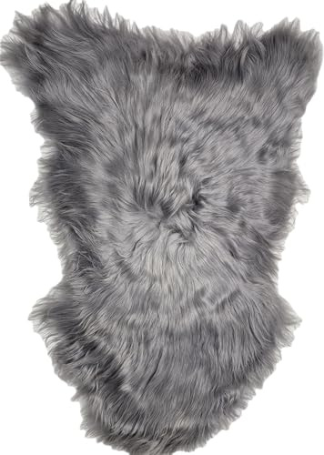 FURRYMAN Natürliche Lammfelle – Schafsfelle, mittel Island-Lammfell grau - gefärbt, 110 x 55 cm – langes, glattes Fell, ca. 15 cm – Schafsfelldecken