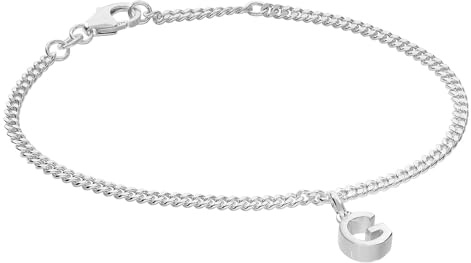 trendor Mädchen-Armband mit Buchstabe G 925 Silber Rhodiniert 21590-G | diamantiertes Flachpanzerband, eleganter Armschmuck für junge Damen,