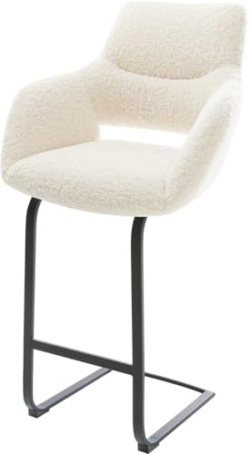 DELIFE Barstuhl Yago-Flex Freischwinger Flach Metall Schwarz Teddystoff Beige Taschenfederkern