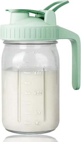 Jarra de leche materna de 950 ml – 1 frasco de vidrio con tapa a presión y boquilla, 100% hermético e impermeable para té frío, jugo, café helado(verde)