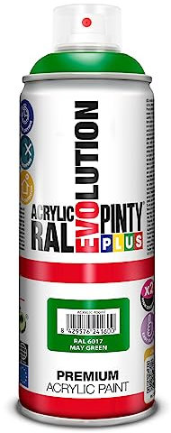 PINTYPLUS EVOLUTION Pintura Acrilica Brillo Spray 520cc Verde RAL 6017 May Green, Único, 300 g (Paquete de 1), 400