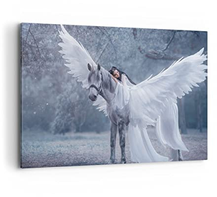 Bilder auf Leinwand 100x70cm Leinwandbild mit Rahmen Frau Pferd Natur Groß Wanddeko Bild Schlafzimmer Küche Deko Wandbilder Dekoration Wohnzimmer Wall Decor Canvas Wand Kunstdruck Art AA100x70-3998