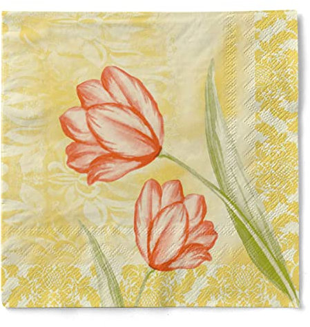 Mank GmbH Servietten aus Tissue 33 cm x 33 cm, 1/4 Falz Kaffee Serviette, hochwertige Einmal Serviette 100 Stück Blumen Floral Sally in Gelb Orange