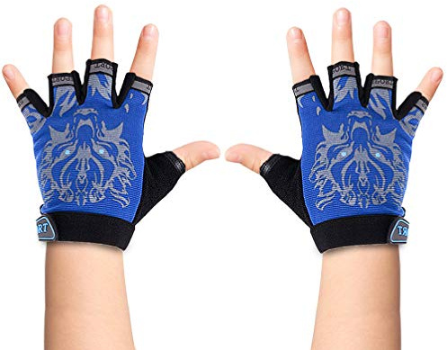 Luwint Kids Fishing Gloves Half Finger, Breathable Non-Slip Sport Gloves for Cycling Camping Climbing Outdoor Activities, Adjustable Wrist Strap for Boys Girls Youth