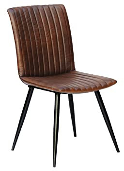 MASSIVMOEBEL24.DE | Iron Label - Stuhl aus Echtleder | Büffelleder | braun | 44x56x89 | 4 konische Beine aus Eisen | Esszimmerstuhl Essstuhl Lederstuhl