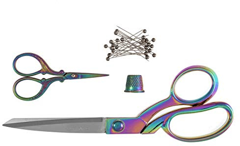 Milward Premium Scheren-Geschenkset – enthält Schneiderschere, Stickschere, Fingerhut und Stecknadeln, Regenbogen