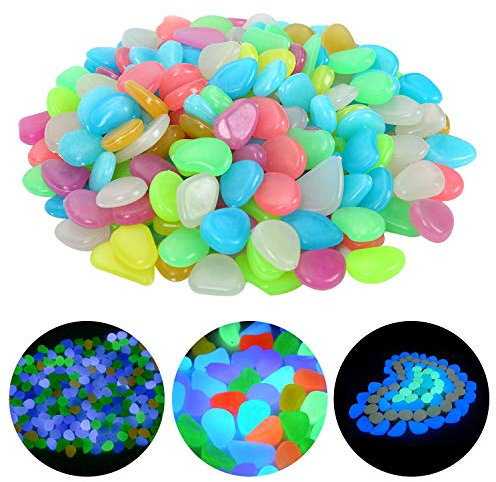 Ulikey 200 Piezas Piedras Luminosas, Piedras Decorativas Guijarros, Piedras Decorativas Fluorescentes Decorativas para Jardín Hogar Aire Libre Parques Peceras Acuario (Multicolor)