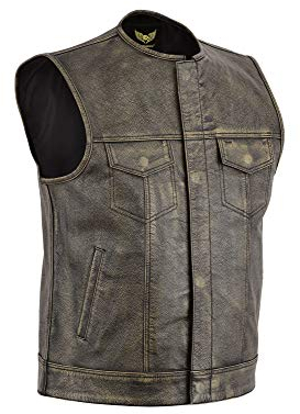 Leatherick Herren Vintage Braun Biker Leder Weste kragenlosen Stil ausgezeichneten Look (DE/NL/SE/PL, Numerisch, 50, Regular, Regular, Brauner Braun)