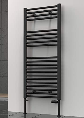 Raillettes - Radiatore riscaldato curvo per scaldasalviette, scala riscaldante centrale, 600 x 1800 cm, colore: Nero