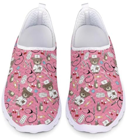 chaqlin Femmes Hommes Mesh Sneakers Slip-on Mignon Infirmière Running Baskets LightweighL Doux Marche Jogging Chaussures Rose 39 EU