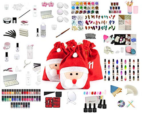 New Nail Art Acryl Adventskalender befüllt mit Acrly Pulver + Liquid, verschiedenem Nail Art und Zubehör, Nikolaus, 24 Türchen für jeden Tag, Kalender Weihnachten