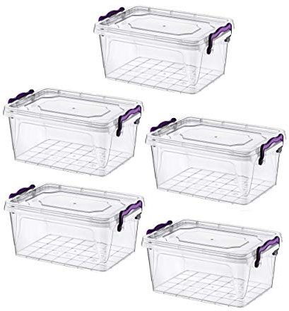 A406 5x Plastic Storage Box Clear Boxes with Lids Transparent food Containers Stackable Storage Organizer (1 Liter)